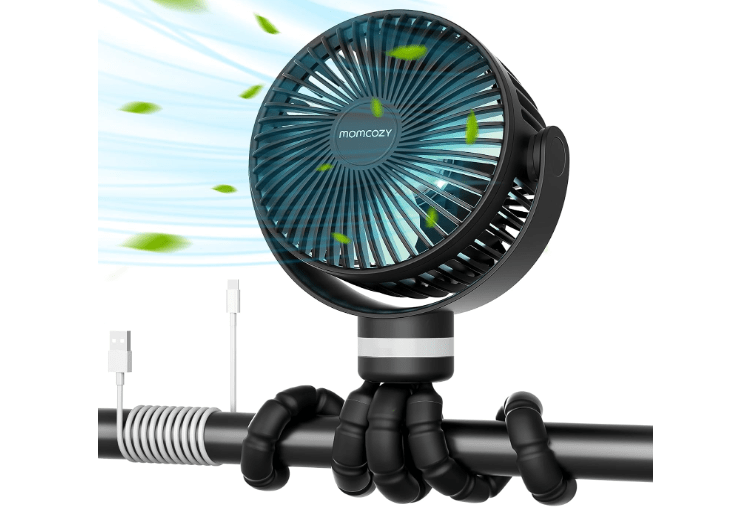  Momcozy 8000mAh Portable Stroller Fan | 27H Ultra-long Battery Life | Detachable 4 Speed 360°Rotate | 2 Modes LED Night Light, USB Rechargeable Handheld.