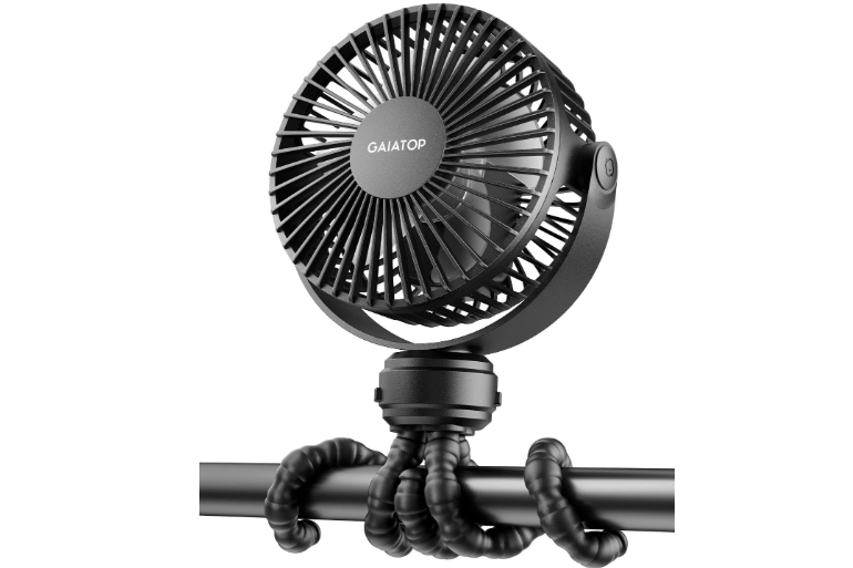  Gaiatop Mini Portable Stroller Fan, Battery Operated Small Clip on, Detachable 3 Speed Rechargeable, 360° Rotate Flexible Tripod Better Cooling for Car Seat..