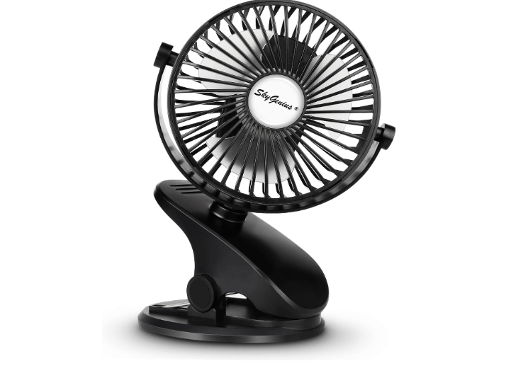  SkyGenius Battery Operated Stroller Fan, Rechargeable USB Powered Mini Clip on Desk Fan