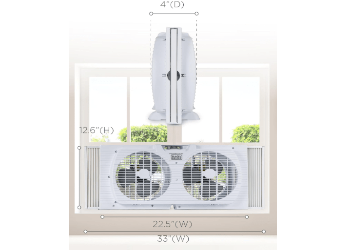 BLACK+DECKER 9" Dual Window Fan with 2 Speed Settings, Twin Fan Heads with Mechanical Dial Control, Removable Legs, For Sliding Windows up to 33” W with Accordion Expanders, BFW9M, White