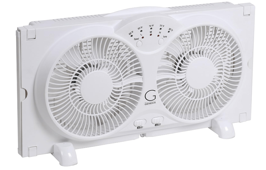  Genesis Twin Fan High Velocity Reversible AirFlow Fan, LED Indicator Lights Adjustable Thermostat & Max Cool Technology, ETL Certified, White (A1WINDOWFAN)