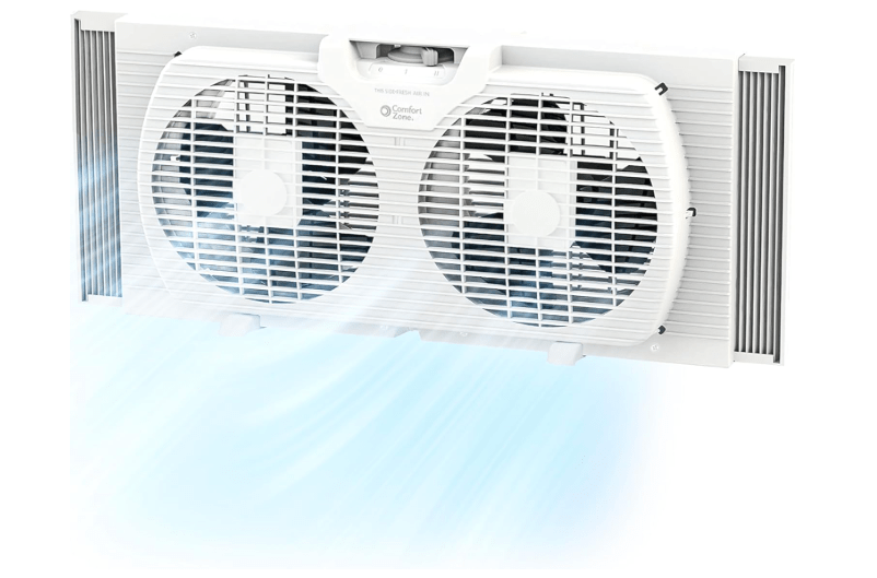 
Comfort Zone Twin Window Fan with Reversible Airflow Control, 9 inch, Auto-Locking Expanders, 2 Speed Fan, Dual Fan, Exhaust, Airflow 9.84 ft/sec, Ideal for.