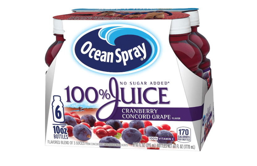 Ocean Spray 100% Juice Cranberry Concord Grape, 10 Ounce Bottles (Pack Of 6 )