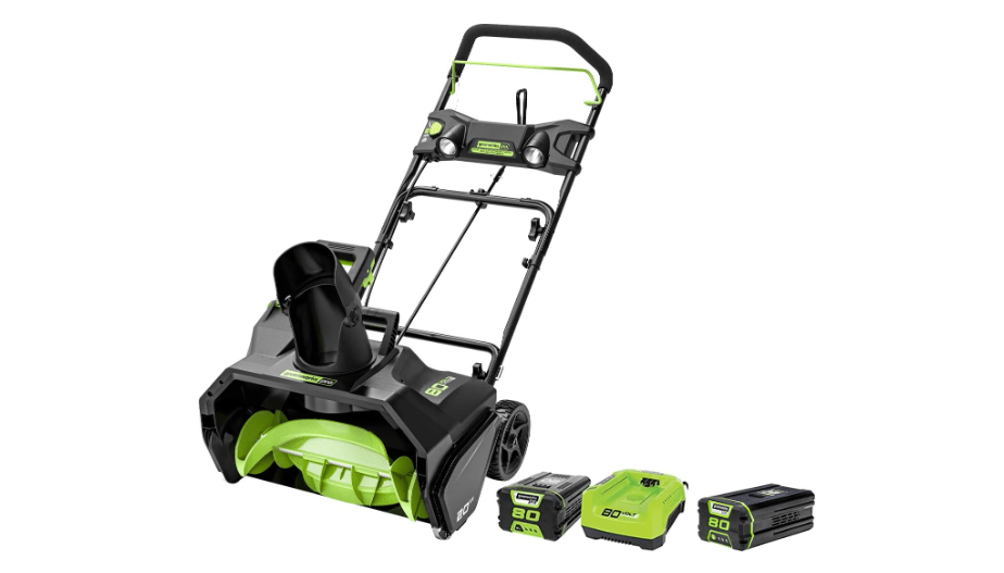 Greenworks Pro 80V 20 inch Snow Thrower with 2Ah Battery and Charger with Greenworks Pro 80V 4Ah Lithium Ion Battery GBA80400