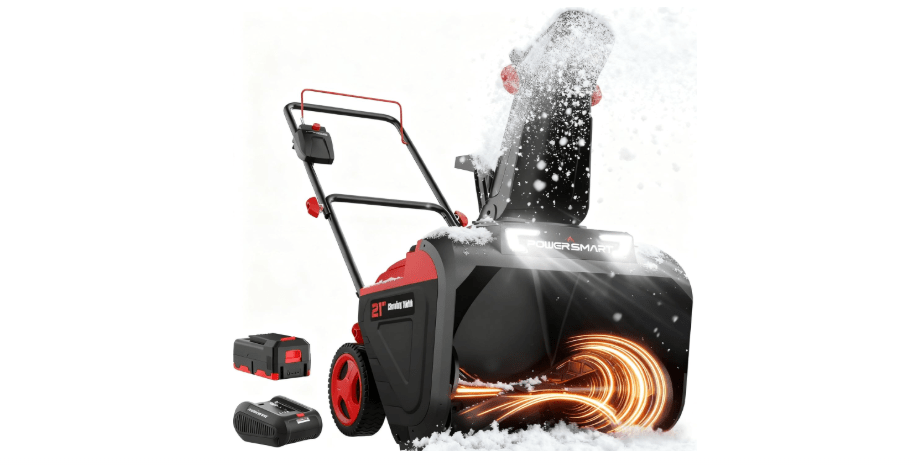 PowerSmart 40V Cordless Snow Blower, 21'' Cleaning Width/6'' Cleaning Depth Snow Blower with LED Light & 30 FT Throwing Distance,...