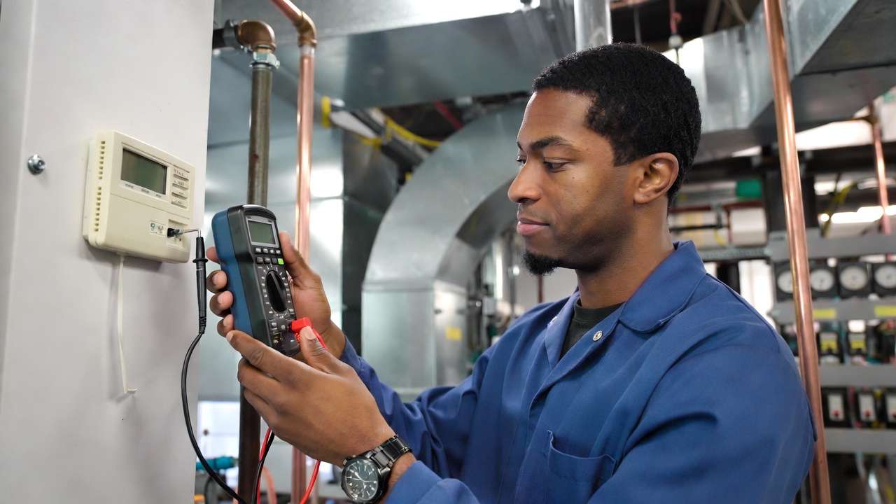 HVAC technician commissioning and testing Braeburn thermostat performance after installation