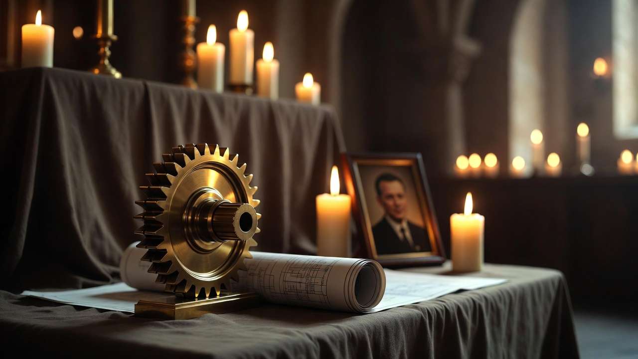 Personalized engineering memorial tribute at Anderson Funeral Home chapel.