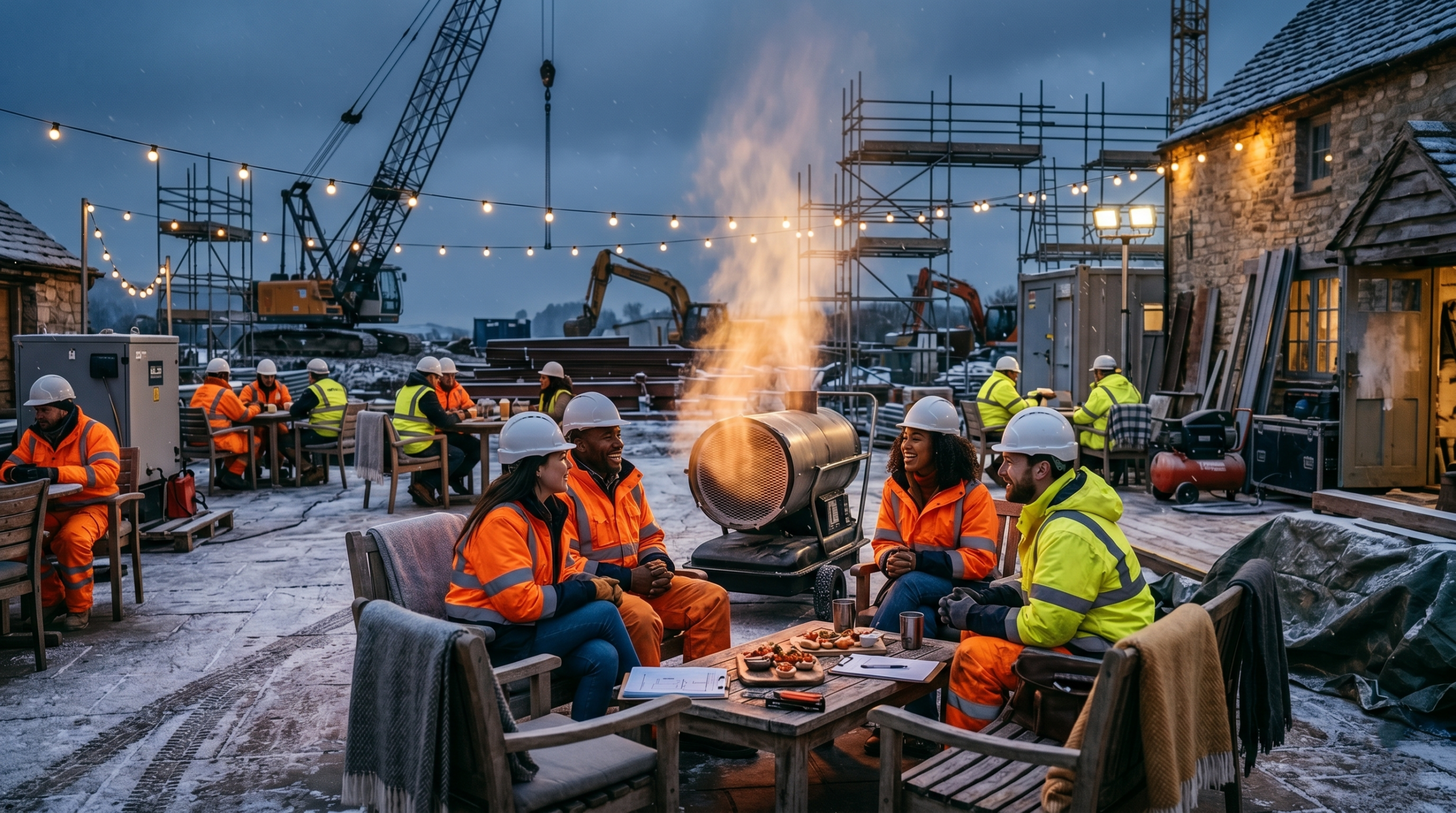 Diesel outdoor space heater used on a construction site in cold weather