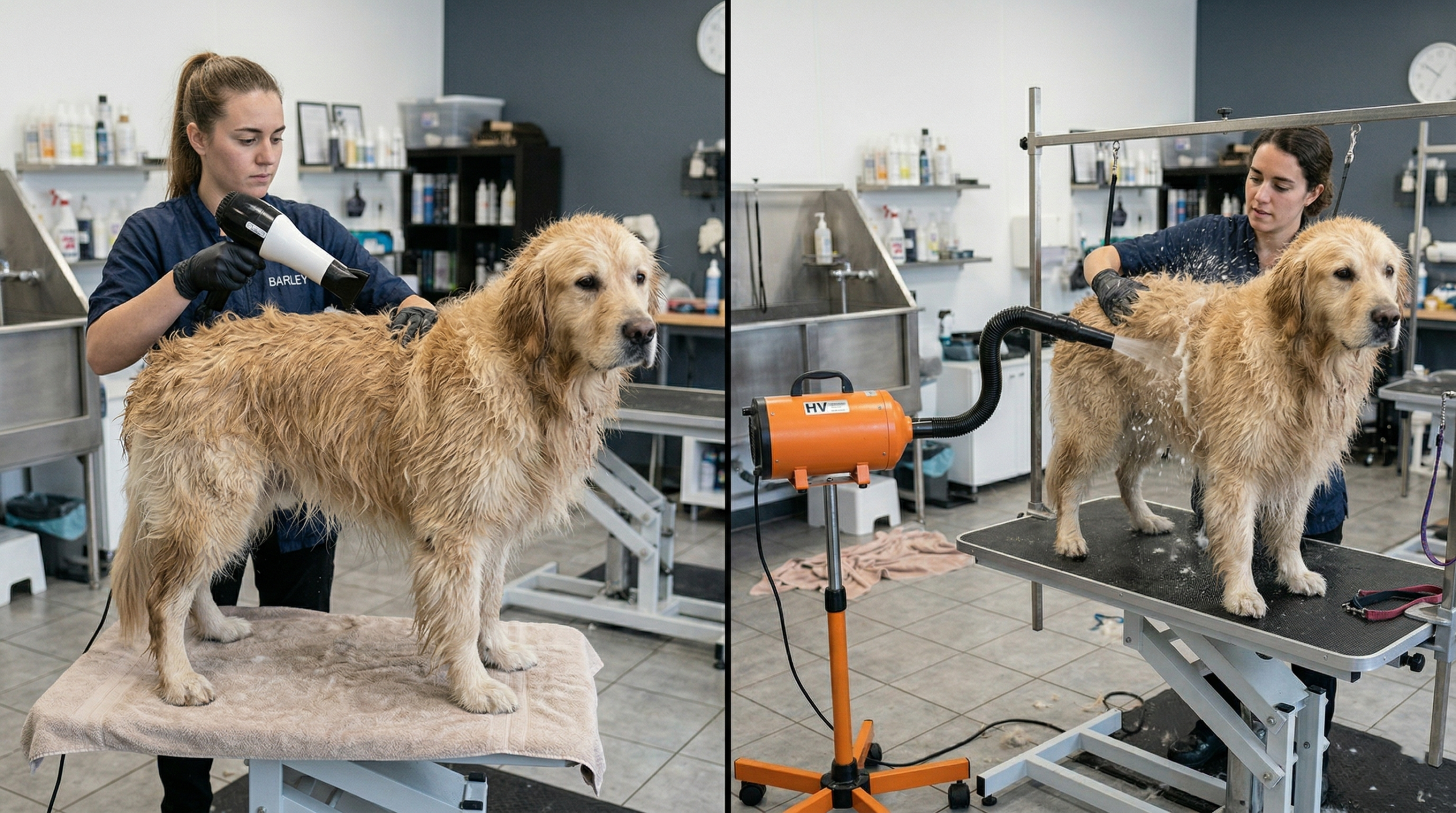 Comparison between traditional dog drying and high velocity dog dryer performance