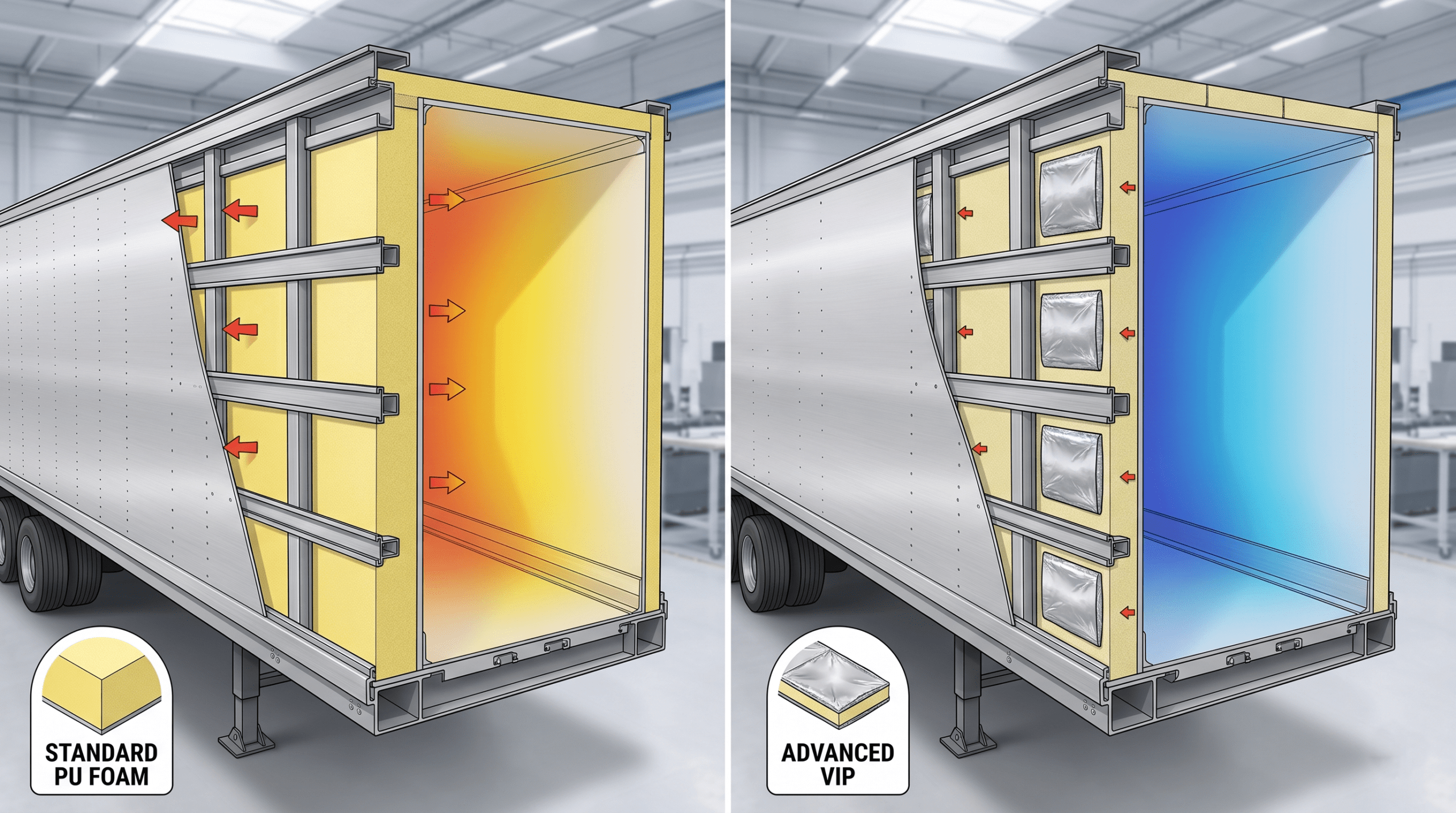 Comparison of polyurethane foam and vacuum insulated panel performance in refrigerated transport walls