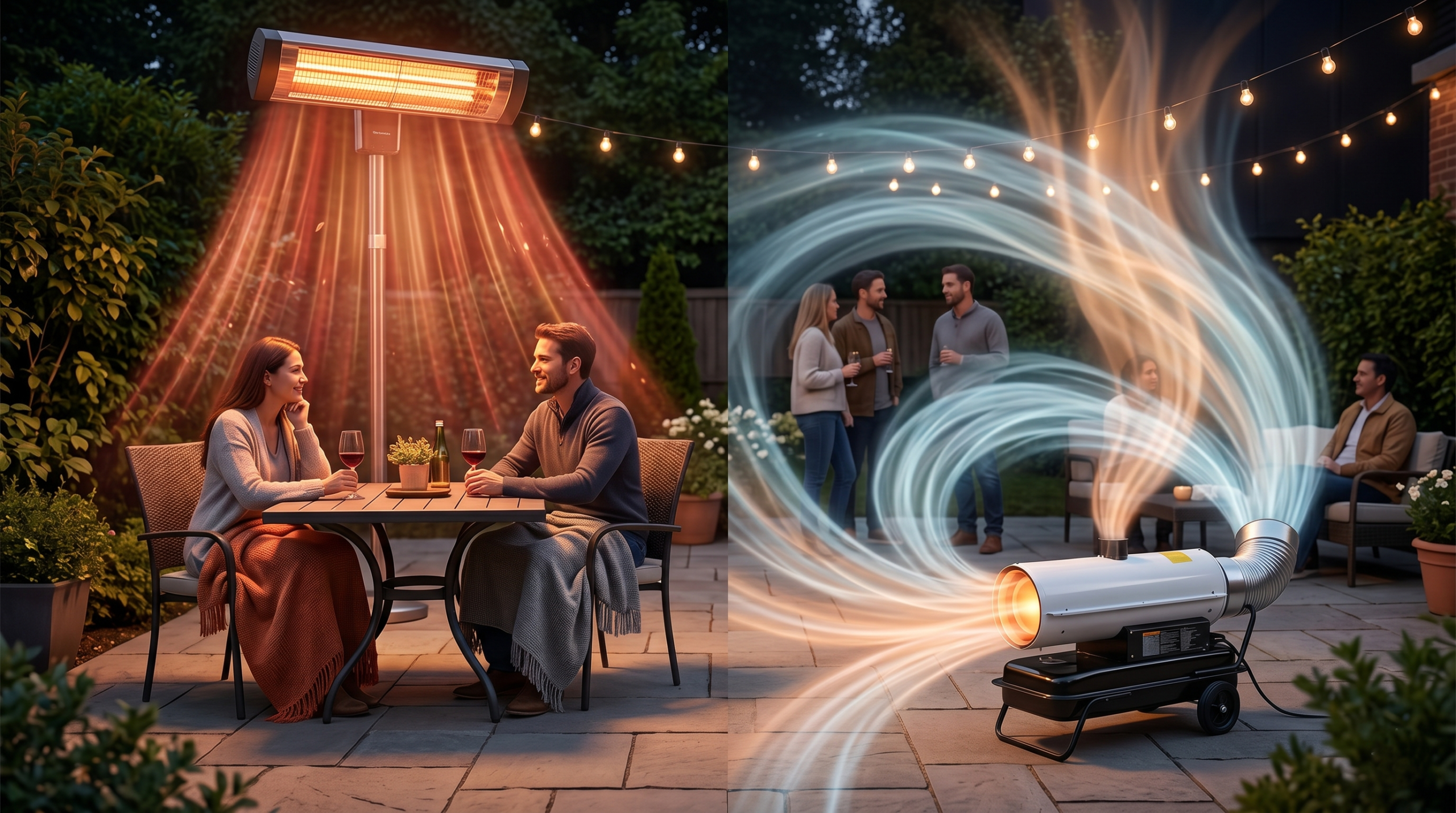 Illustration of radiant and convective heat transfer in outdoor heaters