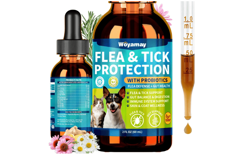 Woyamay Flea Defense + Probiotic Support Drops, Natural Flea and Tick Prevention for Dogs and Cats, Cat & Dog Flea Treatment & Probiotics Drop,...