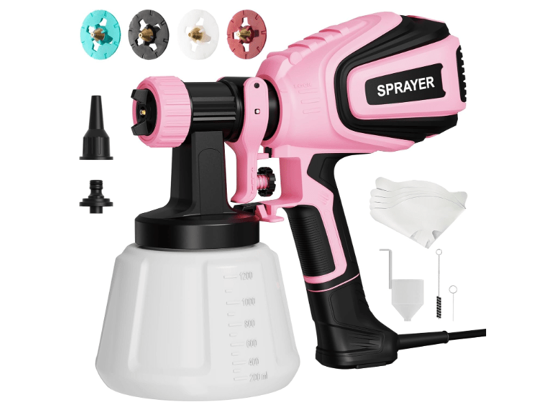 Paint Sprayer, 700W HVLP Paint Spray Gun with Cleaning & Blowing Joints, 4 Nozzles and 3 Patterns, Easy to Clean, for Furniture, Cabinets, Fence, Walls,...