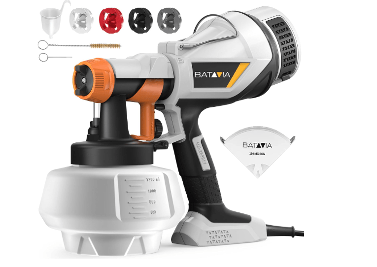Paint Sprayer - BATAVIA HVLP Electric Spray Paint Gun, 1200ml High Capacity Container Easy to Clean, 4 Nozzles and 3 Patterns, for Furniture, Cabinets,...
